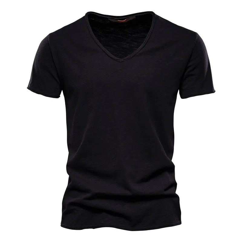 Effortless Slub Cotton T-Shirt for Women with V Neck Short Sleeve Relaxed Casual Style
