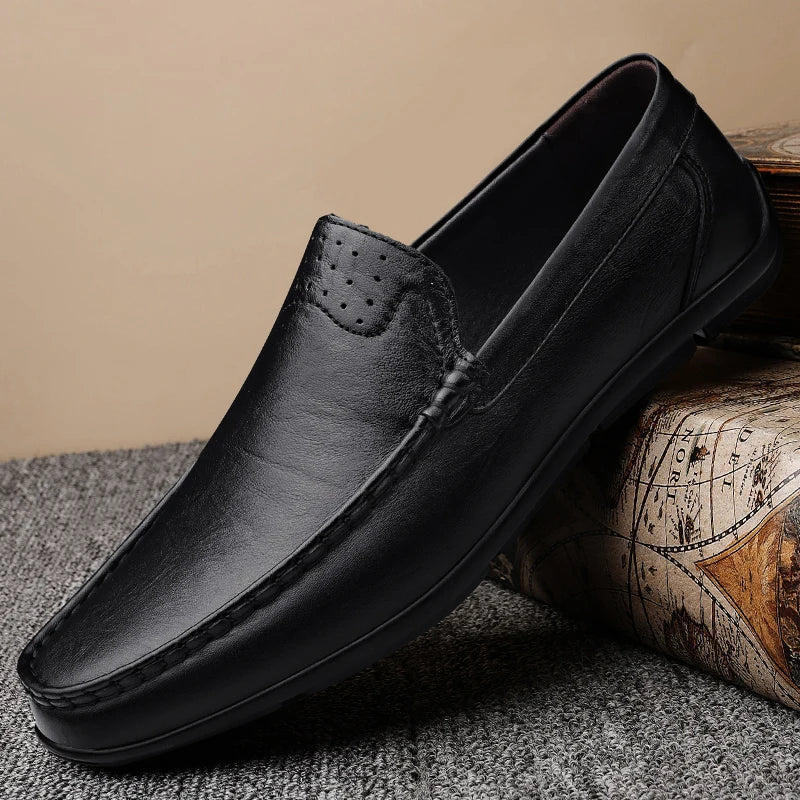 Comfortable Leather Loafer for Women with Round Toe Slip-On Stitched Apron Casual Style