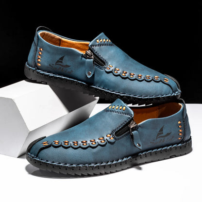 Comfortable Leather Loafers for Women with Hand Stitched Zipper Detail Slip On Casual Style