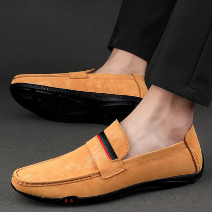 Comfortable Suede Loafers for Women with Moc Toe Ribbon Stripe Slip On Casual Style