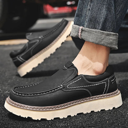 Stylish Leather Loafer for Women with Moc Toe Slip-On Stitched Platform Style