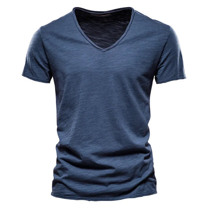 Effortless Slub Cotton T-Shirt for Women with V Neck Short Sleeve Relaxed Casual Style