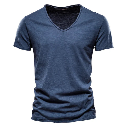Effortless Slub Cotton T-Shirt for Women with V Neck Short Sleeve Relaxed Casual Style