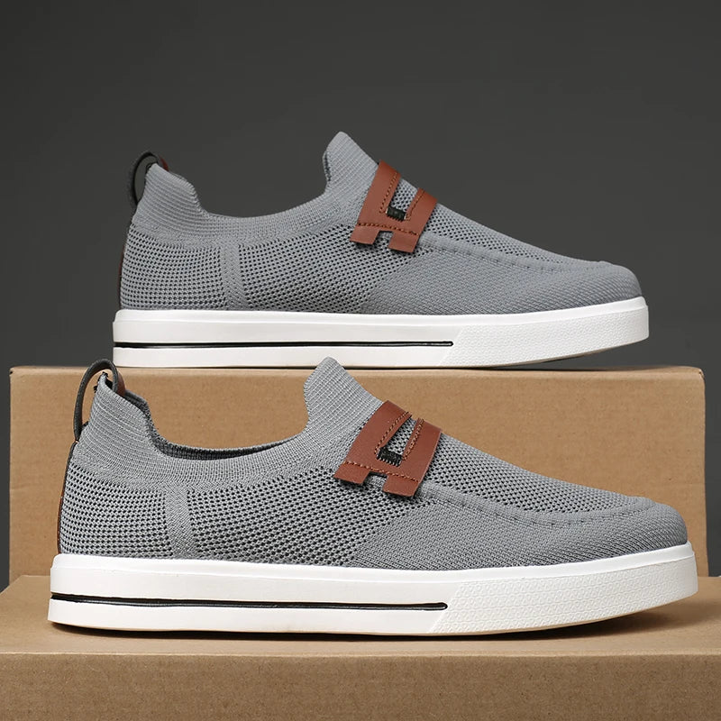 Effortless Knit Slip-On Sneaker for Women with Leather Trim Ribbed Sole Casual Style