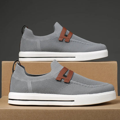 Effortless Knit Slip-On Sneaker for Women with Leather Trim Ribbed Sole Casual Style