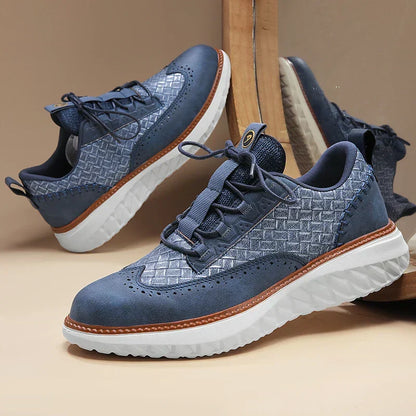 Stylish Woven Leather Brogue Sneaker for Women with Lace Up Wingtip Chunky Sole Casual Style
