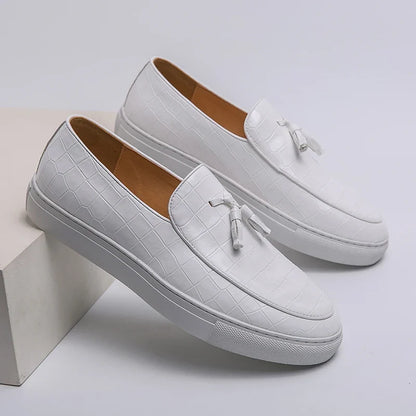 Stylish Croc Embossed Leather Loafer for Women with Tassel Detail Slip-On Round Toe Casual Style