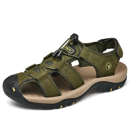 Comfortable Leather Sandals for Women with Closed Toe Bungee Lace Adjustable Strap Outdoor Style