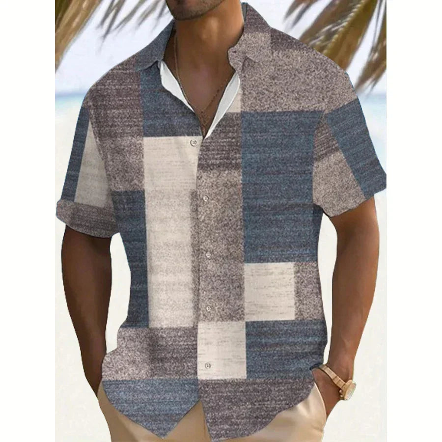 Effortless Patchwork Print Button Up Shirt for Women with Collar Short Sleeve Relaxed Casual Style