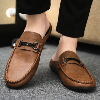 Comfortable Leather Mule Loafer for Women with Buckle Strap Backless Slip On Casual Style