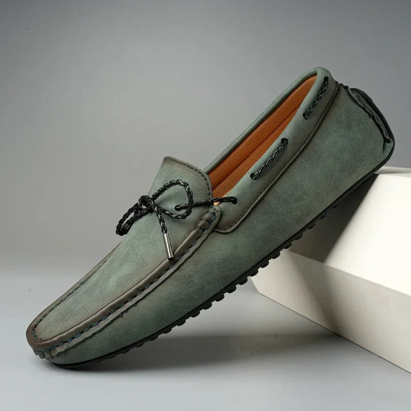 Comfortable Suede Leather Driving Loafer for Women with Moc Toe Braided Lace Bow Slip On Casual Style