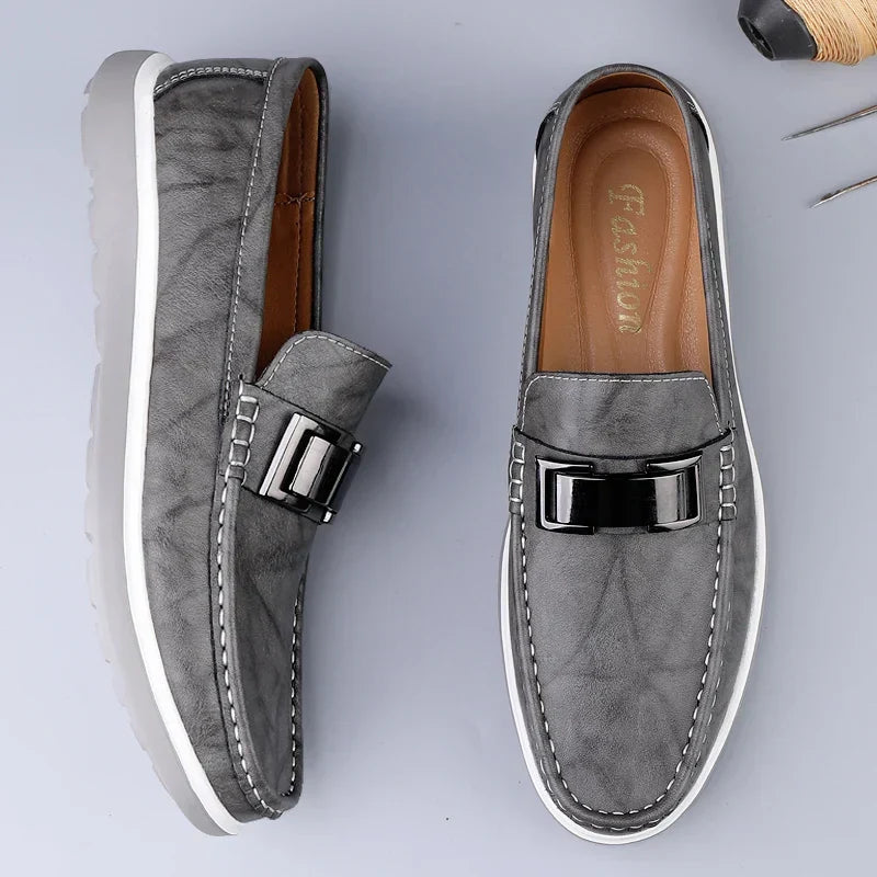 Stylish Leather Loafer for Women with Buckle Strap Slip On Cushioned Casual Style