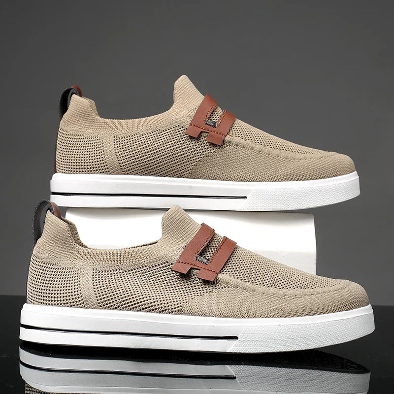 Effortless Knit Slip-On Sneaker for Women with Leather Trim Ribbed Sole Casual Style