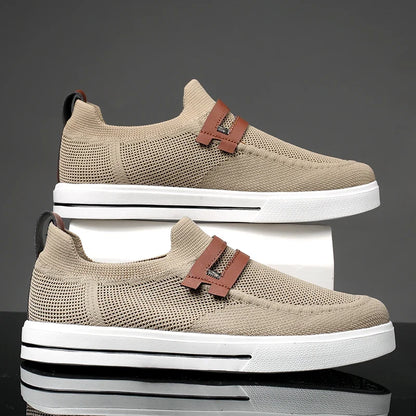 Effortless Knit Slip-On Sneaker for Women with Leather Trim Ribbed Sole Casual Style