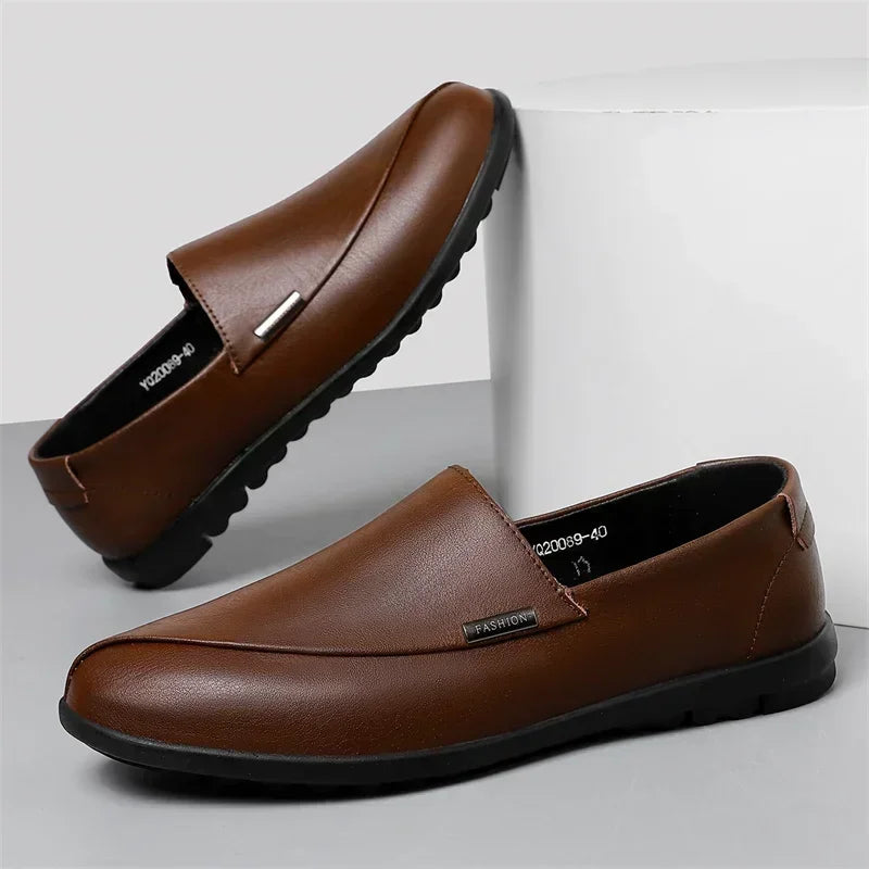 Comfortable Leather Loafer for Women with Slip On Round Toe Stitched Rubber Sole Casual Style