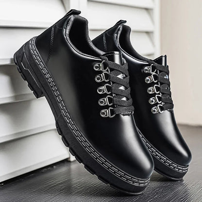 Elegant Black Leather Lace-Up Shoe for Women with Round Toe Platform Sole Casual Style