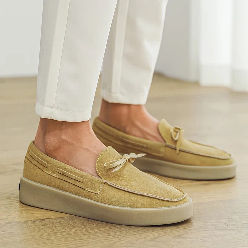 Comfortable Suede Loafer for Women with Bow Tie Platform Sole Slip On Casual Style