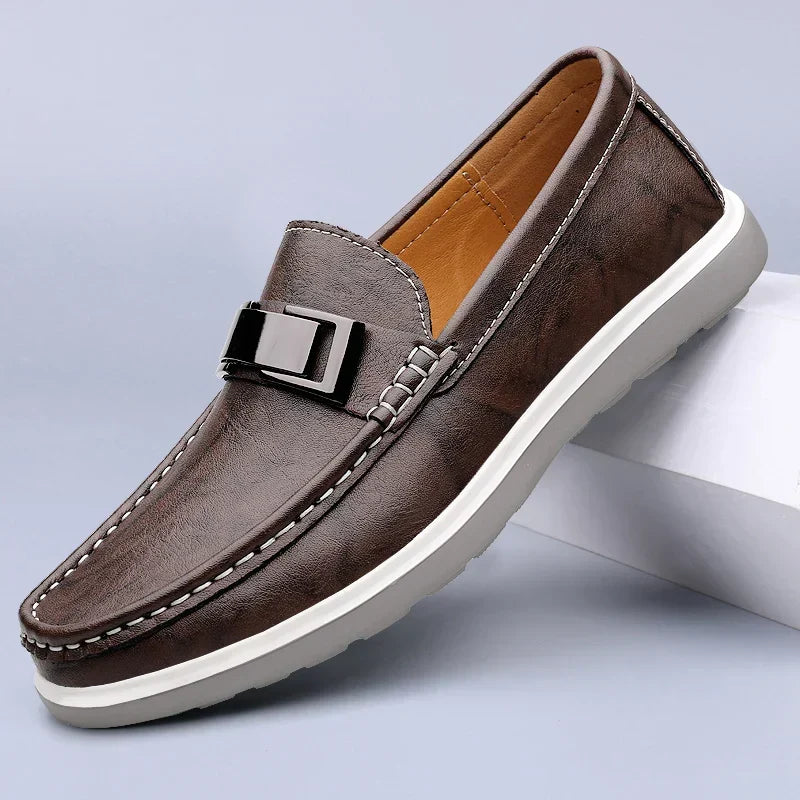 Stylish Leather Loafer for Women with Buckle Strap Slip On Cushioned Casual Style