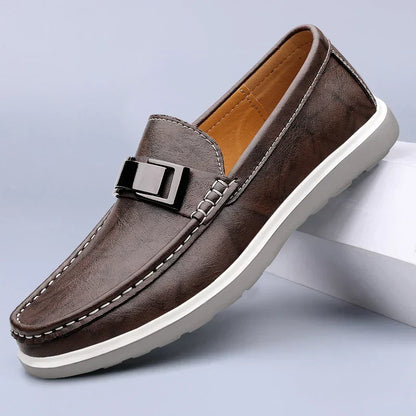 Stylish Leather Loafer for Women with Buckle Strap Slip On Cushioned Casual Style