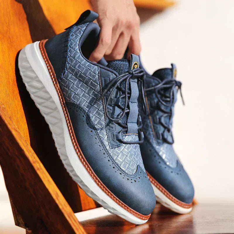 Stylish Woven Leather Brogue Sneaker for Women with Lace Up Wingtip Chunky Sole Casual Style