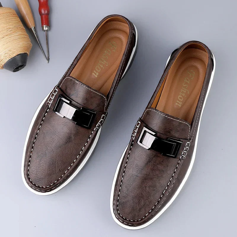 Stylish Leather Loafer for Women with Buckle Strap Slip On Cushioned Casual Style