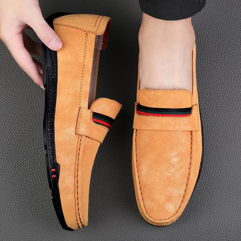 Comfortable Suede Loafers for Women with Moc Toe Ribbon Stripe Slip On Casual Style