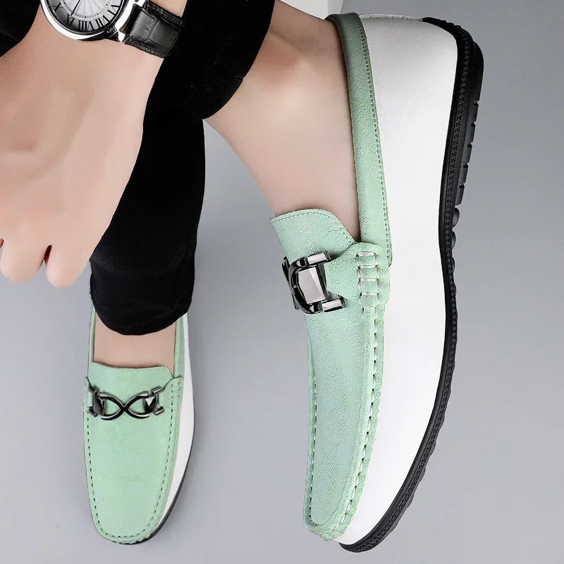 Comfortable Leather Loafer for Women with Metal Buckle Round Toe Slip On Casual Style