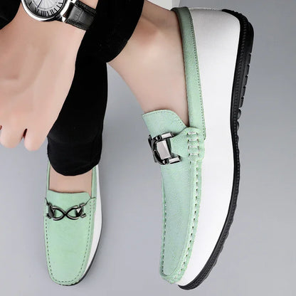 Comfortable Leather Loafer for Women with Metal Buckle Round Toe Slip On Casual Style