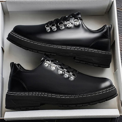 Elegant Black Leather Lace-Up Shoe for Women with Round Toe Platform Sole Casual Style