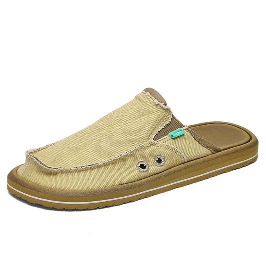 Effortless Canvas Mule for Women with Slip-On Frayed Trim Vented Casual Style