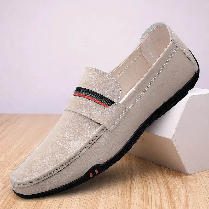 Comfortable Suede Loafers for Women with Moc Toe Ribbon Stripe Slip On Casual Style