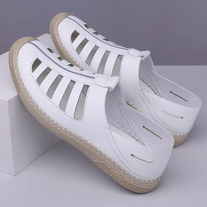 Effortless Leather Fisherman Sandal for Women with Cutout Side Slip On Stitched Sole Casual Style