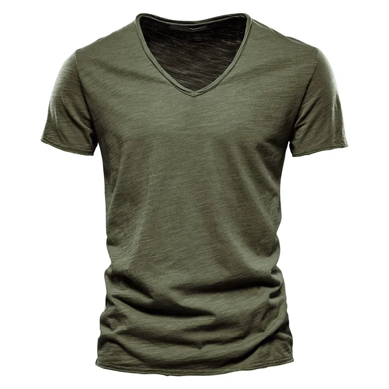 Effortless Slub Cotton T-Shirt for Women with V Neck Short Sleeve Relaxed Casual Style