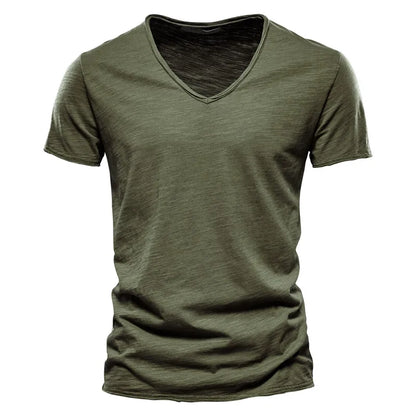 Effortless Slub Cotton T-Shirt for Women with V Neck Short Sleeve Relaxed Casual Style