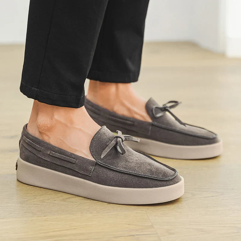 Comfortable Suede Loafer for Women with Bow Tie Platform Sole Slip On Casual Style