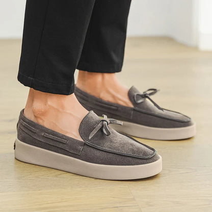 Comfortable Suede Loafer for Women with Bow Tie Platform Sole Slip On Casual Style