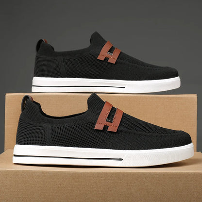 Effortless Knit Slip-On Sneaker for Women with Leather Trim Ribbed Sole Casual Style