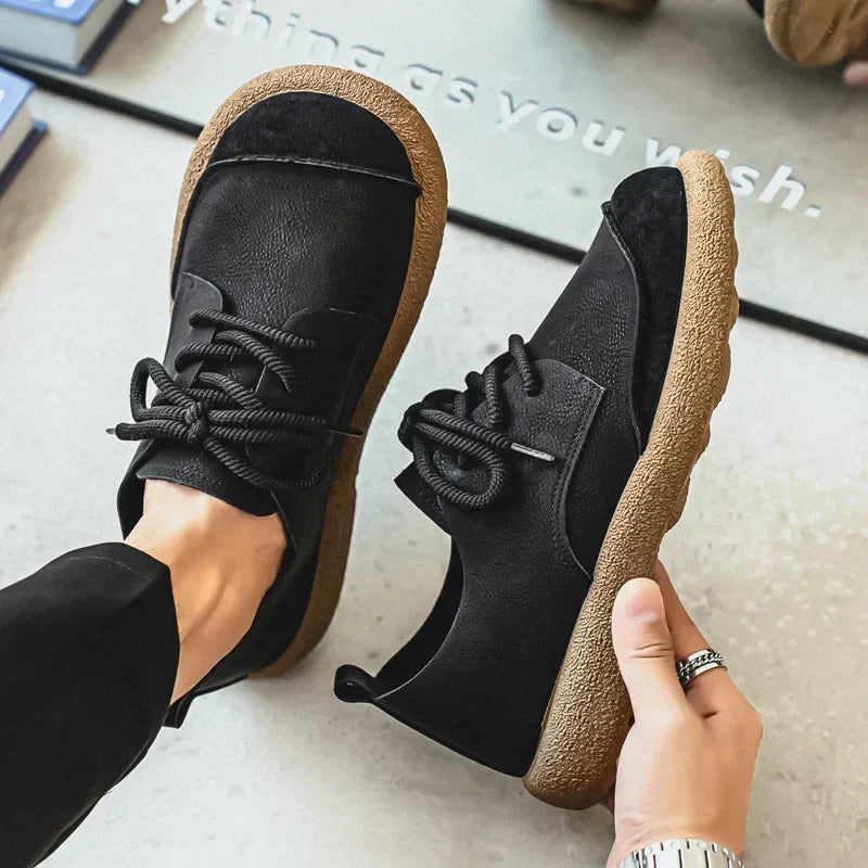 Effortless Leather Derby Sneaker for Women with Lace Up Suede Cap Toe Chunky Sole Casual Style