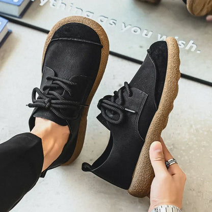 Effortless Leather Derby Sneaker for Women with Lace Up Suede Cap Toe Chunky Sole Casual Style