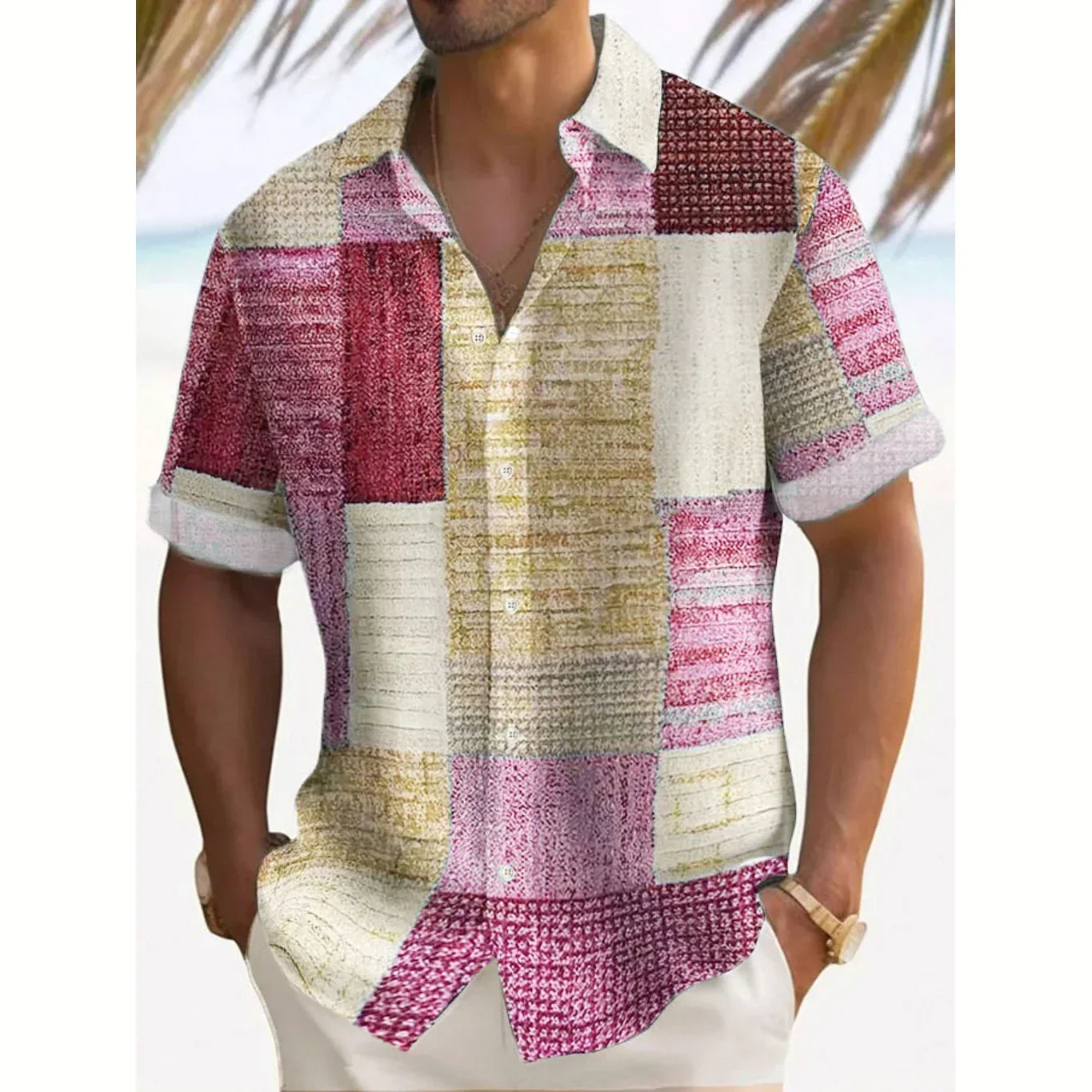 Effortless Patchwork Print Button Up Shirt for Women with Collar Short Sleeve Relaxed Casual Style
