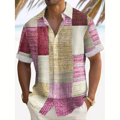 Effortless Patchwork Print Button Up Shirt for Women with Collar Short Sleeve Relaxed Casual Style