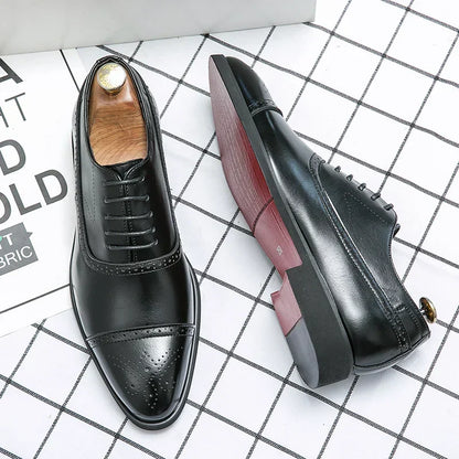Stylish Black Leather Oxford Shoe for Women with Cap Toe Lace Up Perforated Brogue Style
