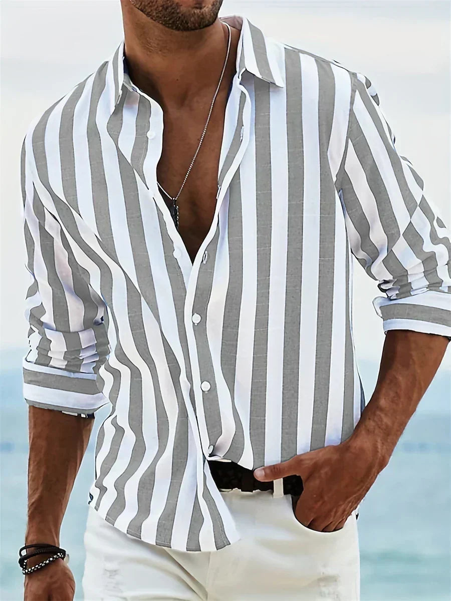 Effortless Striped Linen Shirt for Women with Collar Long Sleeve Button Front Relaxed Casual Style