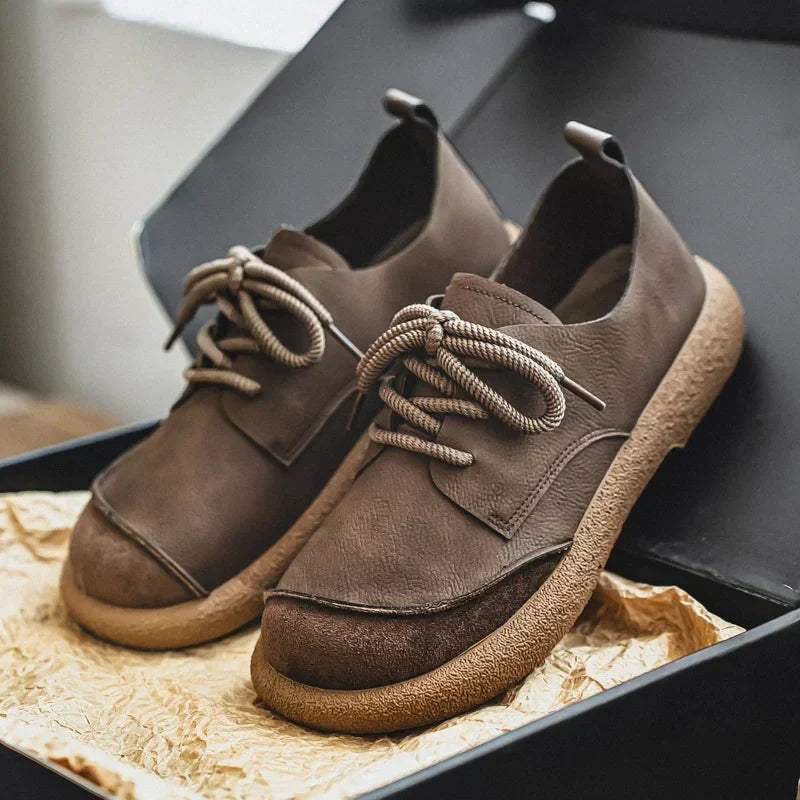 Effortless Leather Derby Sneaker for Women with Lace Up Suede Cap Toe Chunky Sole Casual Style