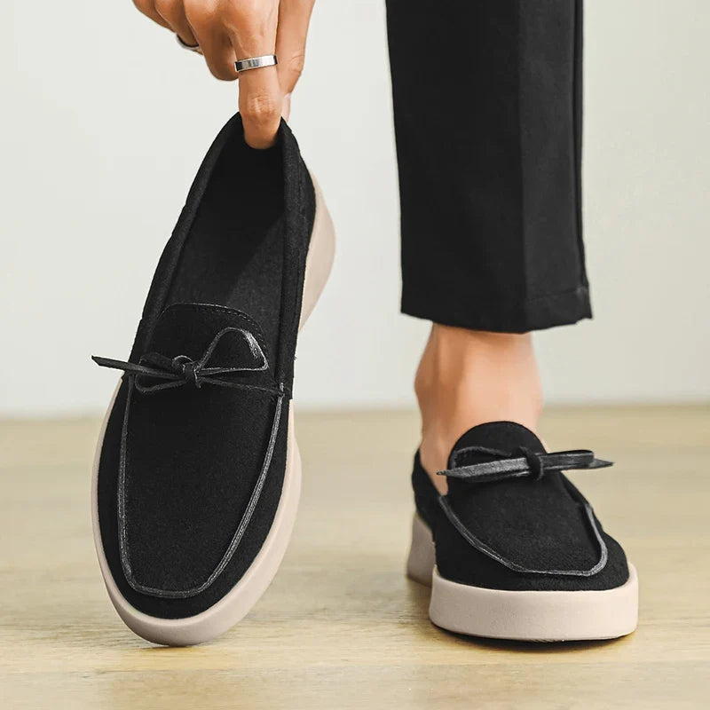 Comfortable Suede Loafer for Women with Bow Tie Platform Sole Slip On Casual Style
