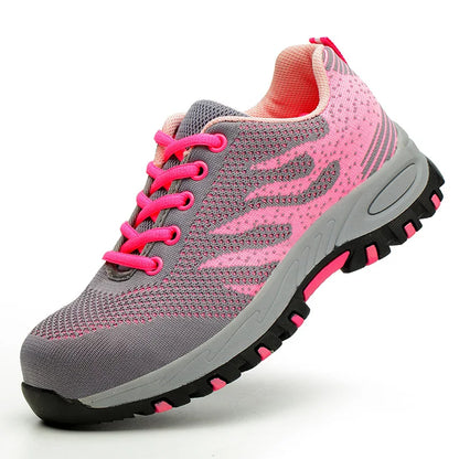Comfortable Mesh Knit Trail Sneaker for Women with Lace Up Lug Sole Athletic Style