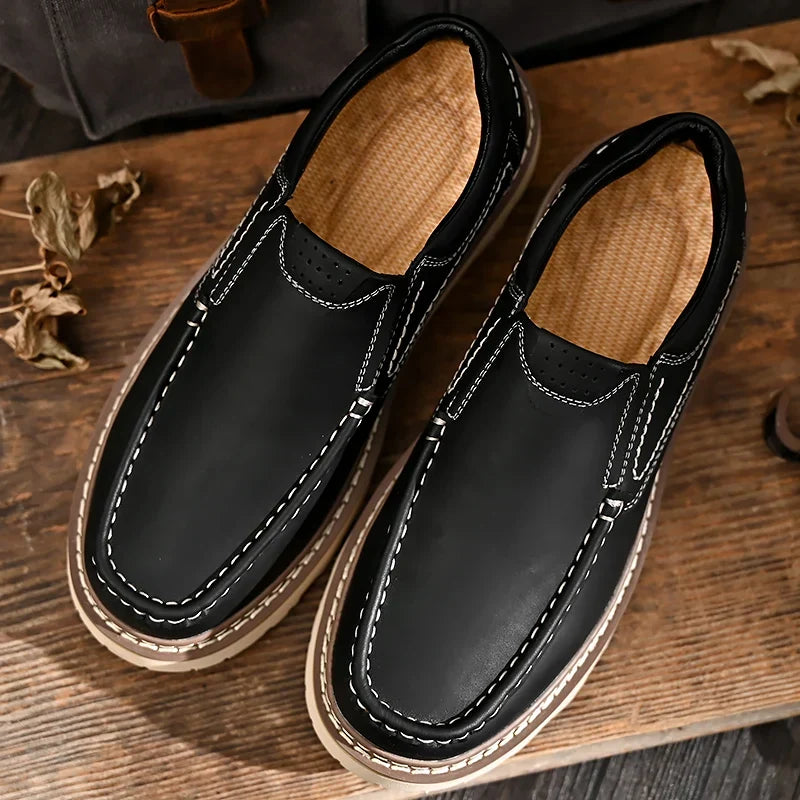 Stylish Leather Loafer for Women with Moc Toe Slip-On Stitched Platform Style