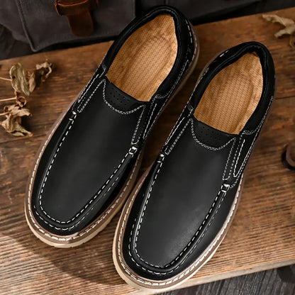 Stylish Leather Loafer for Women with Moc Toe Slip-On Stitched Platform Style