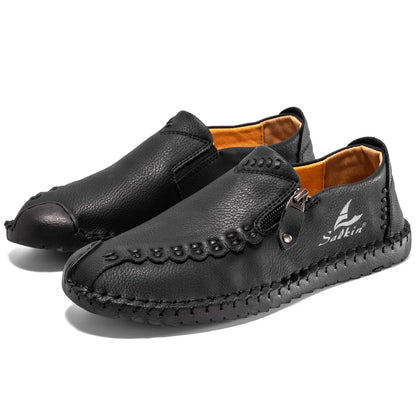Comfortable Leather Loafers for Women with Hand Stitched Zipper Detail Slip On Casual Style