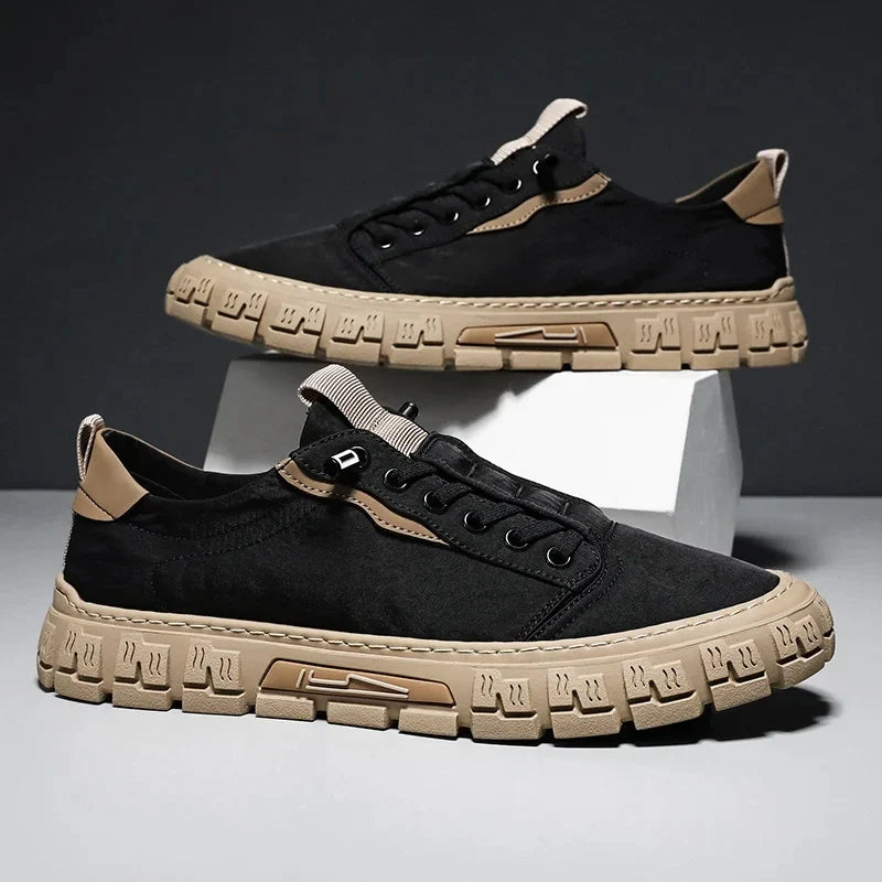 Effortless Canvas Fashion Sneaker for Women with Lace Up Low Top Rugged Lug Sole Casual Style